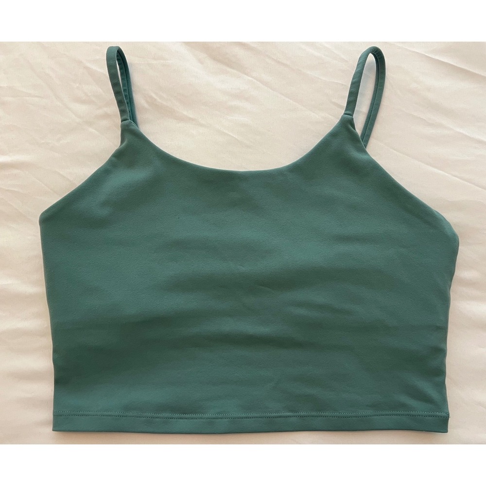 Womens Teal Green Spaghetti Strap Crop Top Shelf Bra Activewear Camisole Large